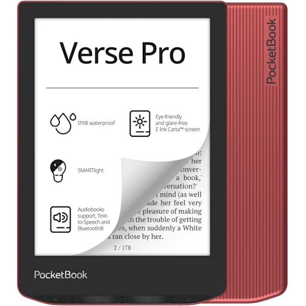 e-læser - PocketBook - VersePro PB634 - 6 tommer skærm - Bluetooth - IPX8 Sort, Rød