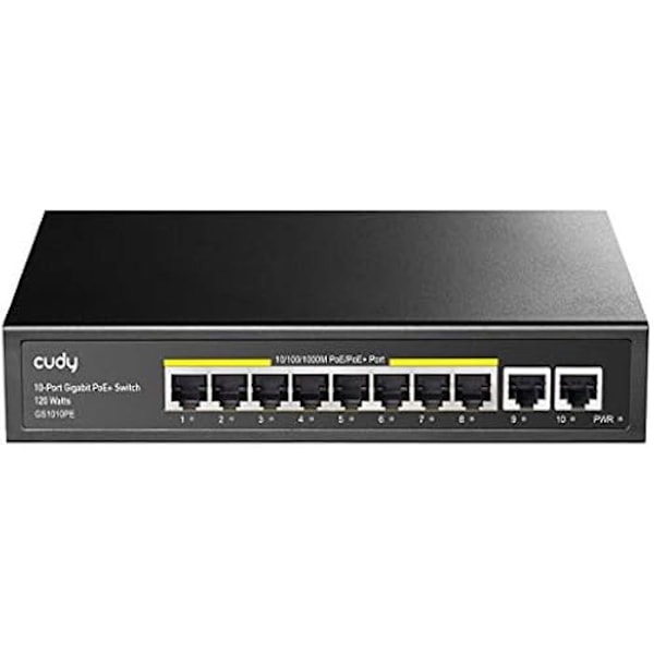 Gigabit PoE+ Kytkin - CUDY - GS1010PE - 10 Porttia - 120W - Laitevalvonta musta