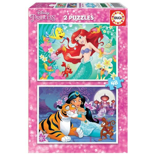Palapeli Disney-prinsessat Ariel ja Jasmine - EDUCA - 2x48 palasta - Lapsille syntymästä alkaen