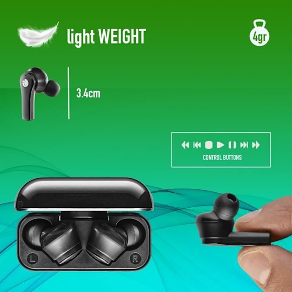 Trådlösa hörlurar - NGS - ARTICA BLOOM BLACK - Batteritid 24h - Touchkontroll - USB Typ C Svart