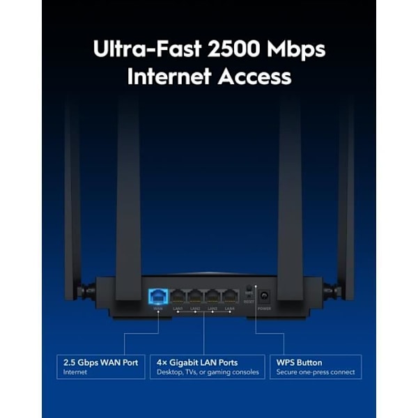 Cudy Wi-Fi 7 Dual-Band Router BE3600, Ultra-Hurtige Hastigheder, Multi-Gig 2,5 G Forbindelse, Udvidet Dækning, Glat Og Stabil
