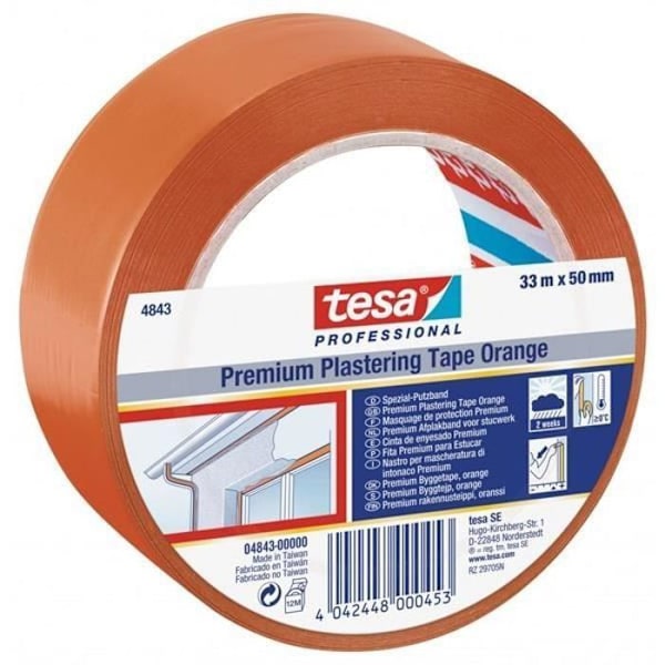 Klæbemiddel - Tesa - 4843 - 33 m x 50 mm - Orange - Rivfast PVC