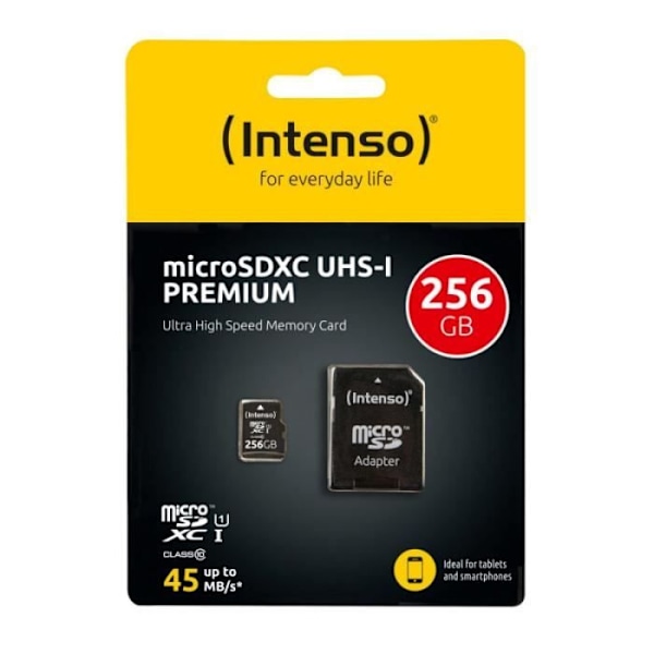 Flash-muistikortti - Intenso - Micro SDXC 256GB - UHS-I 80MB/s - Musta