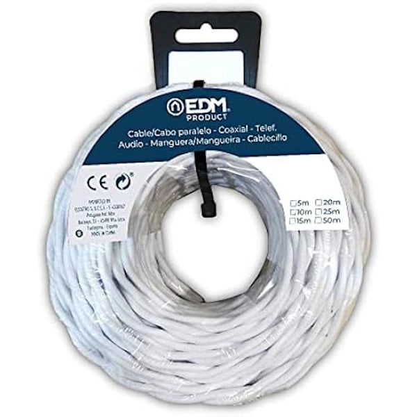Flettet tekstil parallelkabel - EDM - 11988 - Hvid - 3x1mm - 25m