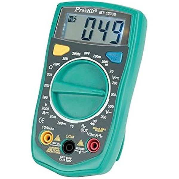 Digital multimeter - PRO'SKIT - Mt-1233D - Grön färg - Mått 130x72x28 mm - Kabelansluten strömförsörjning