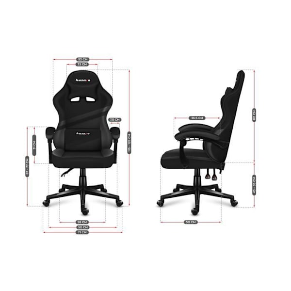 HUZARO FORCE 4.4 Carbon gaming stol, Justerbar höjd, Kontorsstol, Svankstöd, Fotstöd, Nackstöd, Gaming PC, Eco läder svart