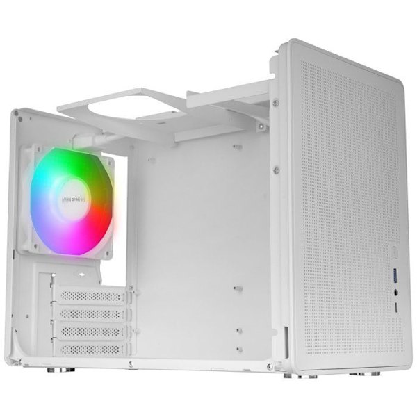 Mars Gaming MC-XPS, Ultra-Compakt MicroATX Gaming Kabinet, Hærdet Glas + Mesh, FRGB 120mm Blæser, Hvid