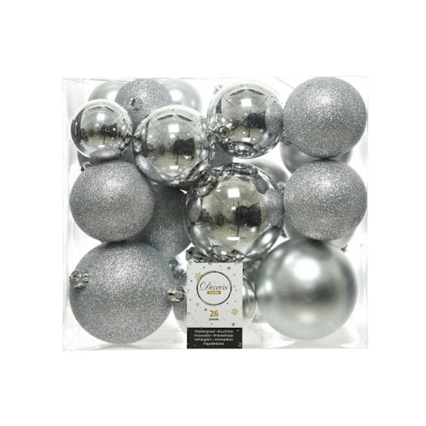 Koristepallot - GENERIIKKI - 26 hopeista palloa - Ø6cm/Ø8cm/Ø10cm - Joulu - Sekä miehille että naisille Silver