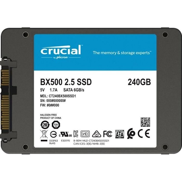 CRUCIAL - Sisäinen SSD-asema - BX500 - 240 Gt - 2,5" (CT240BX500SSD1)