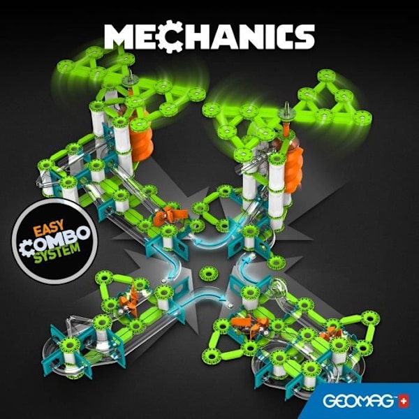 Cirkulationsbana för kulor - GEOMAG - Mekanik Gravitations Racetrack - 67 bitar - Magnetisk - Gravitation - Återvunnen plast Grön, Orange, Vit