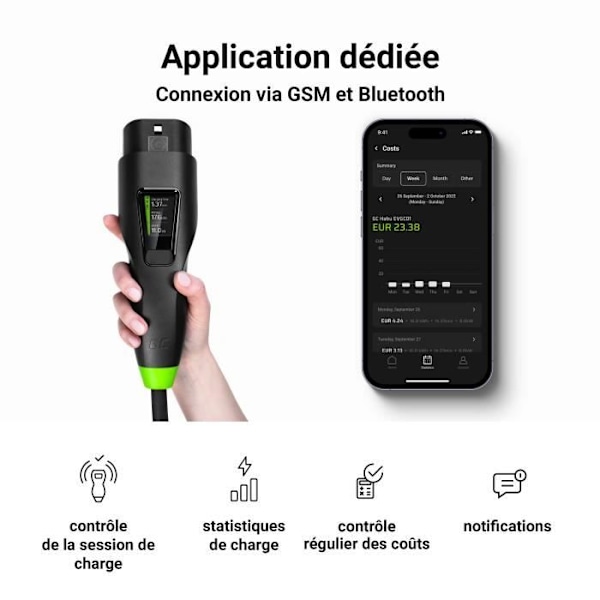 Green Cell Habu EV Mobilladdare 11kW 7m Typ 2TB CEE 16A för laddning av elbilar PHEV 2in1 Wallbox med GC App
