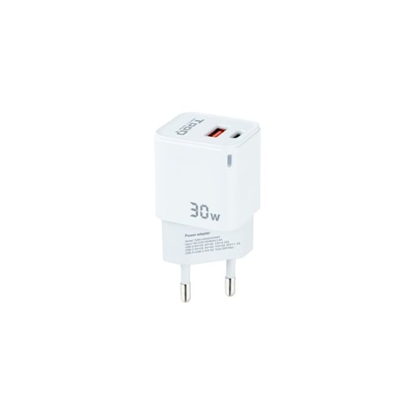Gan Tooq USB-C/Pd 30W + Usb-A/Qc 30W laturi Valkoinen