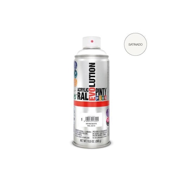 Acryllak - GENERISK - Pintyplus Evolution - 520cc - Ral 9010 - Ren Hvid Satiné Ren vit