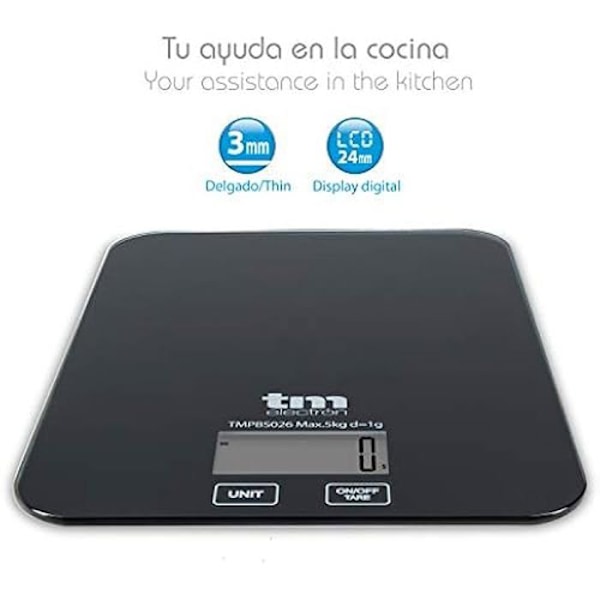 Keittiövaaka - TM ELECTRON - TMPBS026 - Ultra Thin - 4 anturia - 5 kg Max Svart