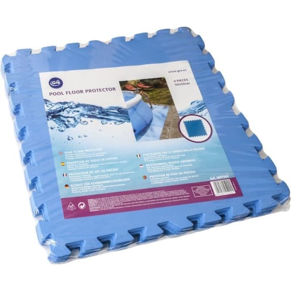 Blå skummatta 50x50cm tyk. 4mm til overjordisk pool eller oppblåsbar spa - Sæt på 9 plader GRE
