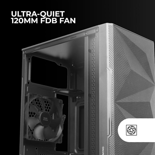 Mars Gaming MC-1500, kompakt MicroATX-etui, sidevindue af hærdet glas, geometrisk total-mesh frontdesign, 1x