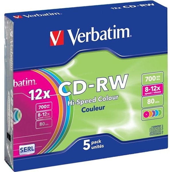 Verbatim CD-RW - Pakke med 5 - Slankt etui - 700 MB - 80 min - 12x hastighed