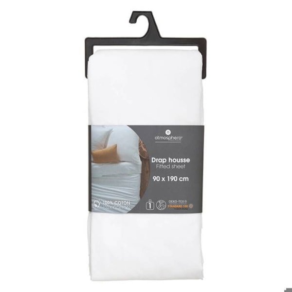 Tilpasningslagen - ATMOSPHERA - 1 person - Bomuld - Hvid - 90 x 190 cm - Motorhjelm 30 cm Vit
