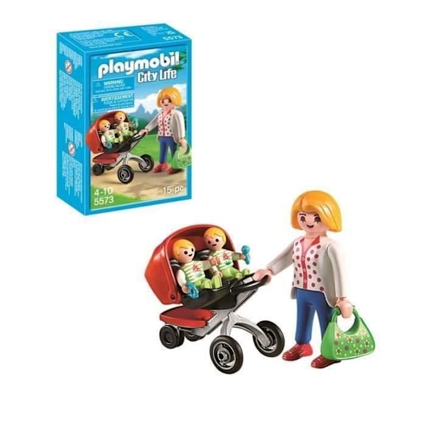 PLAYMOBIL 5573 Äiti kaksosten ja lastenvaunujen kanssa, City Life, 4-vuotiaat ja sitä vanhemmat Blå