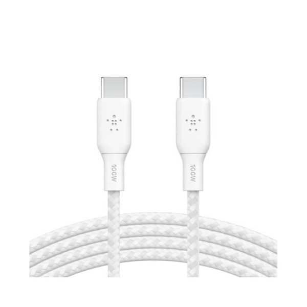 100w USB-C til USB-C flettet kabel 3M Hvid