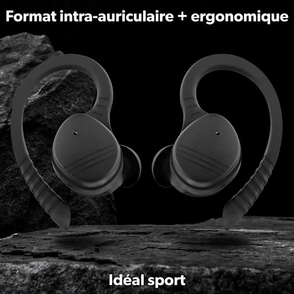 T'nB - Trådlösa hörlurar, Bluetooth sporthörlurar, in-ear, pekkontroll, 30 timmars batteritid, integrerad mikrofon – Svart