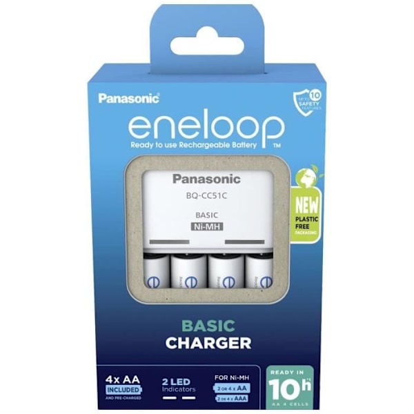 NiMH-laddarblock med Panasonic Basic BQ-CC51-batterier + 4x eneloop AA