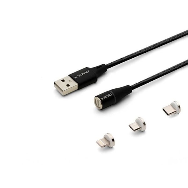 Savio CL-155 kaapeli USB 2 m USB 2.0 USB C Micro USB A-Lightning Musta