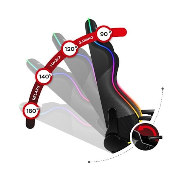 Gaming Tuoli HUZARO Force 6.2 - Musta - Ergonominen - RGB - Korkeussäädettävä - Kallistettava Lanneru supportti svart
