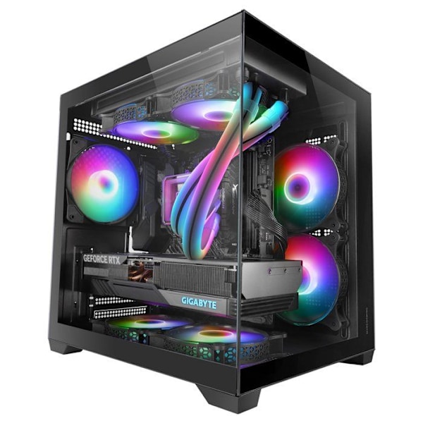 Mars Gaming MC-VIEW2, MicroATX kabinet, Dobbelt hærdet glas, 1x FRGB 120mm ventilator, 240mm køling, Dobbelt kammer, Sort Sort