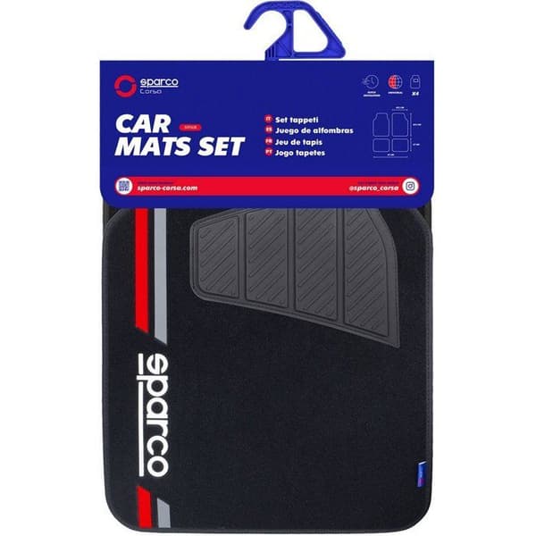 Biltaps - SPARCO - Corsa - Måtto - Röd - Pack med 4 mattor