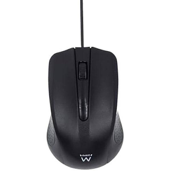 Ewent EW3300 - USB-kablet optisk mus 3 knapper, 1000 DPI, Ergonomisk design, Ambidextrous, PC/Mac/Laptop/Chromebook - Sort Sort