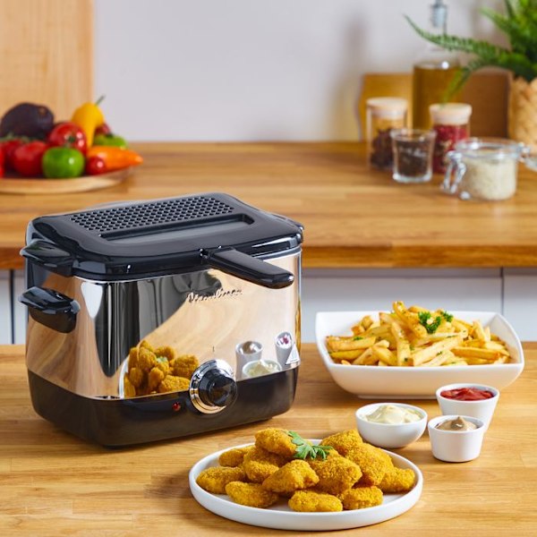 Moulinex, Minifrito, Klassinen friteuse, 1 L, 600 ranskalaista perunaa, Jopa 4 henkilöä, 150 °C - 190 °C, Kompaktit, helppo säilyttää Svart silver