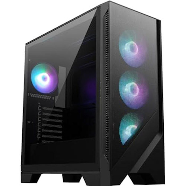 PC-kotelo - MSI - MAG Forge 321R - Keskikokoinen torni - ARGB-tuulettimet - Yhteensopiva GPU RTX 40 musta, Läpinäkyvä