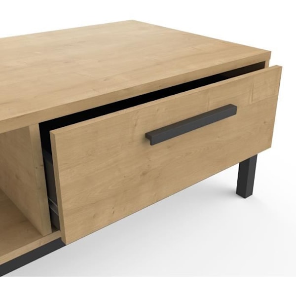 Bord med 1 skuffe / 1 niche - CRAFT - rektangulær - Hamilton eg / sort - 110,4 x 50 x 36,9 cm - DEMEYRE Hamilton ek och strukturerad svart