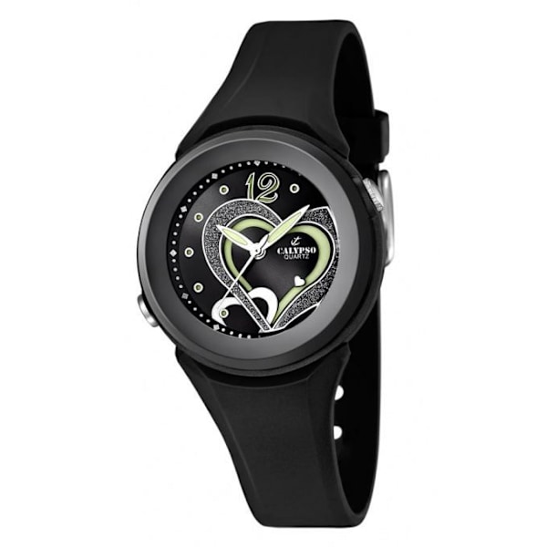 Montre Enfant Fille Calypso Noire K5576-6 - Remontoir i Resine - Lysfunktion - Vandtæt 10 ATM Svart