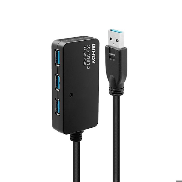 Aktiv USB 3.0 forlængerkabel - Pro - 10m - Hub med 4 porte - Sort - Tilslutter op til 4 enheder