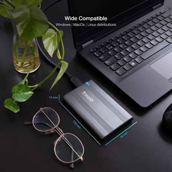 Taske - station til pc-komponent Tooq - TQE-2503G - Eksternt etui til 2,5" harddisk/SSD, grå farve