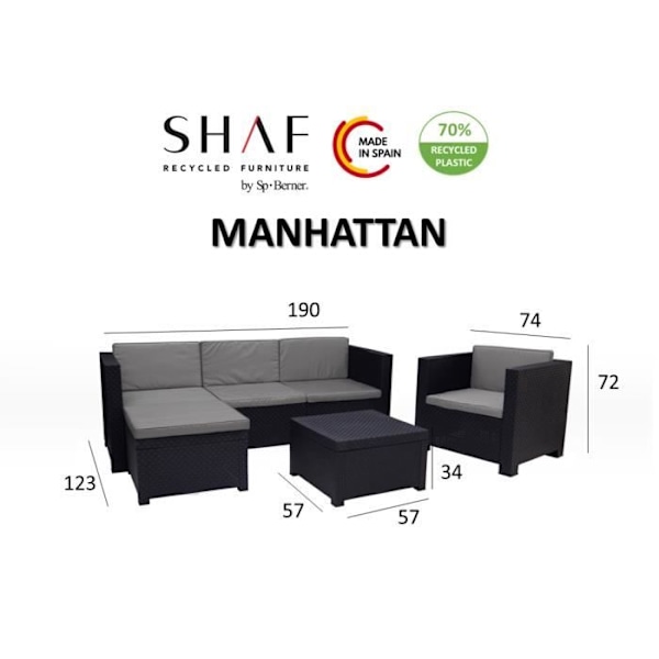 Manhattan 5-paikkainen nurkkapuutarhakalusteet - SHAF - Kierrätetty kudottu hartsi - Grafiitti - Ulkokäyttöön Grafit