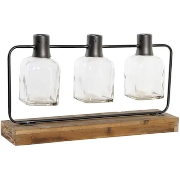 Dekorativ vas - DKD HEMINNREDNING - Svart - Metall, Glas, Paulownia Trä - 49 x 11 x 27 cm - 3 st Flerfärgad