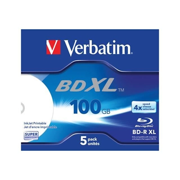 Verbatim - 5 x BD-R XL - 100 GB 4x - Inkjet printbar overflade - CD-etui