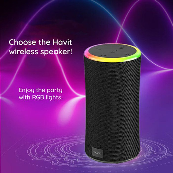 Trådløs Bluetooth 5.3 bærbar højttaler, RGB-lys, IPX6, 2000 mAh - Havit (SK833BT) - Sort