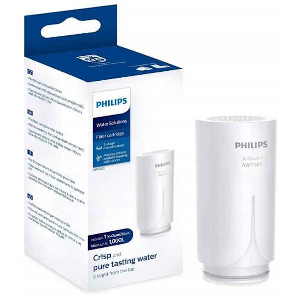 Vandfilter - Philips - AWP305/10 - Mikrofilttering X-Guard - Reduktion på 99% klor - Design med hurtigskruemekanisme