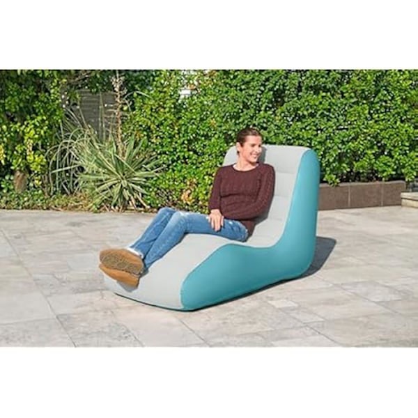 Lounge stol - BESTWAY - Luksus fritid stol - 1 plads - Flokket overflade - Ergonomisk Gråblå