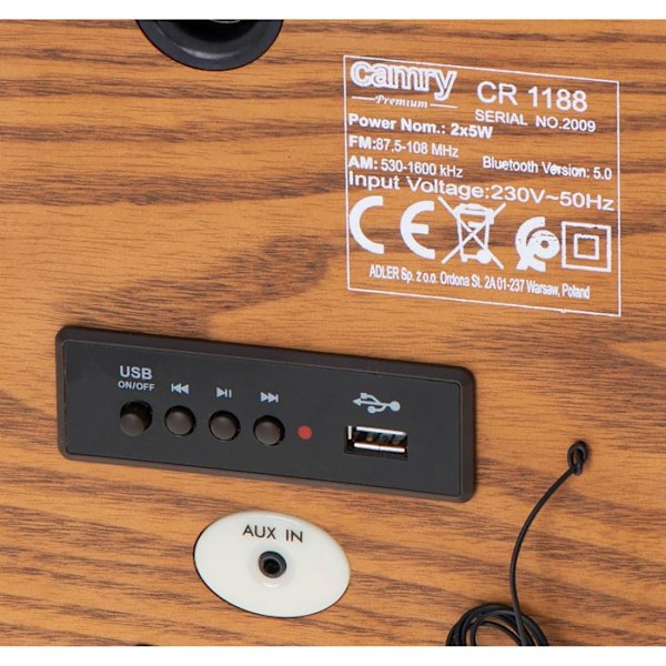 Radio Rétro - Camry - CR1188 - Bluetooth - AM/FM - Brown Wooden Case kastanj
