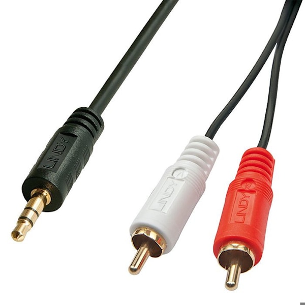 Audio kabel - LINDY - 2 x RCA han til jack 3,5mm - 2m - Sort