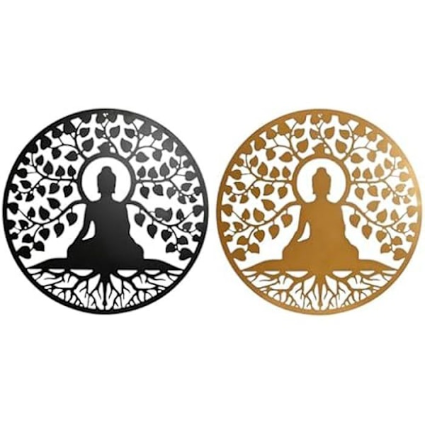 Vægdekoration - HOME ESPRIT - Orientalsk Buddha - Sort og guld - 100 x 100 cm - 2 enheder mångfärgad