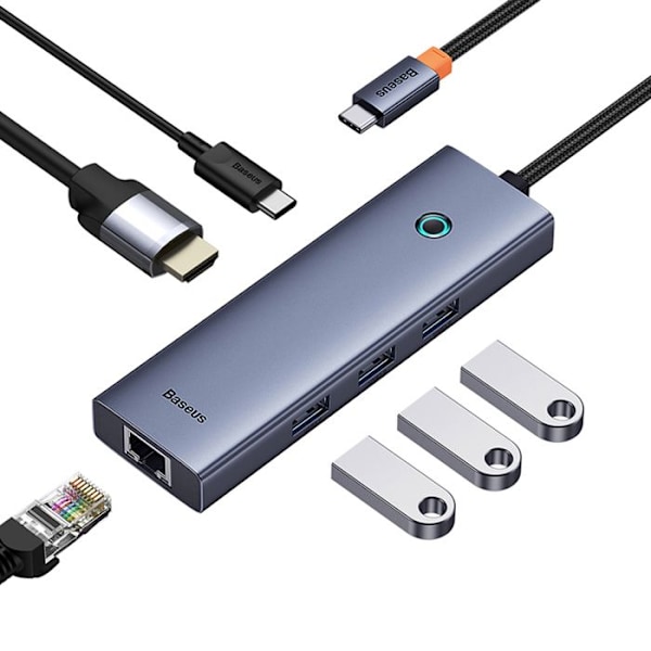USB-C-hubb - Baseus - UltraJoy - 4K@60Hz - 6 portar - Grå sidereal