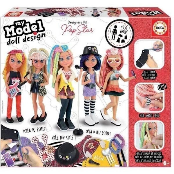 EDUCA byggbar ledad docka - My Model Doll Design Pop Star - Röd - För tjejer från 8 år och uppåt Flerfärgad