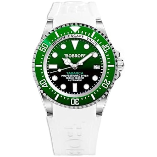Bobroff BF0002bv-BFSTB Automatisk herrklocka - 42 mm grönt gummiband Grön, Vit