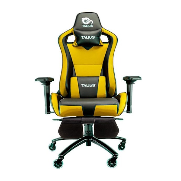 Talius caiman gaming sort/gul stol, fodstøtte, 4d, frø, metalbund, hjul 75mm silikone, gas